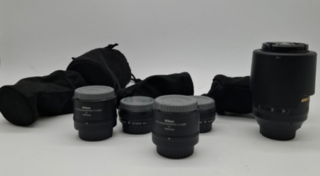 5x Camera lens, Nikon, O.a. AF-S Micro Nikkor 105mm 1:2.8G ED VR